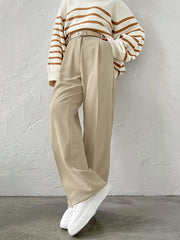 No Belt Solid Color High Waisted Loose Trousers Suit Pants