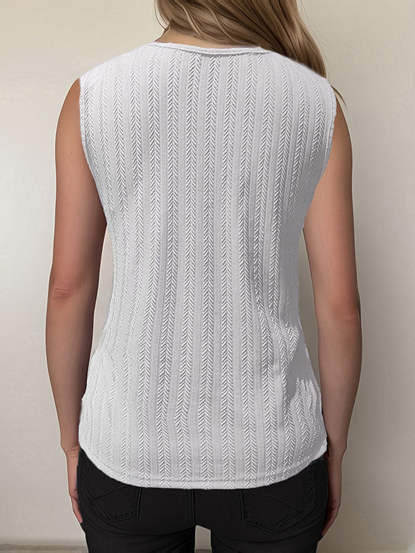 Jacquard Split-Joint Loose Sleeveless V-Neck Vest Top