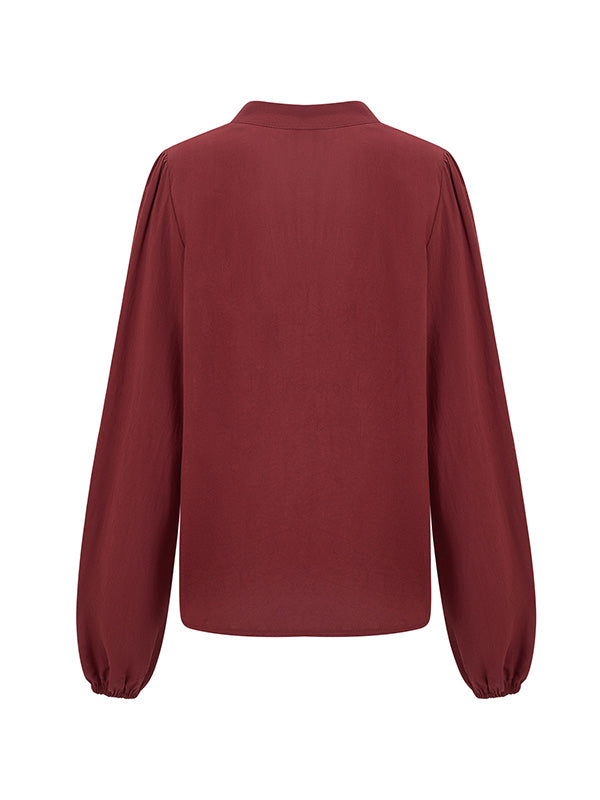 Buttoned Elasticity Long Sleeves Loose V-neck Blouses&shirts Tops