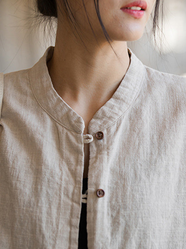 Split-Joint High-Low Long Sleeves Round-Neck Blouses