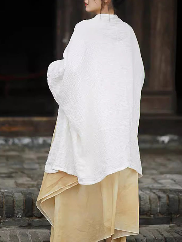 Pleated Solid Color Split-Joint Batwing Sleeves Loose Cover-Ups Tops
