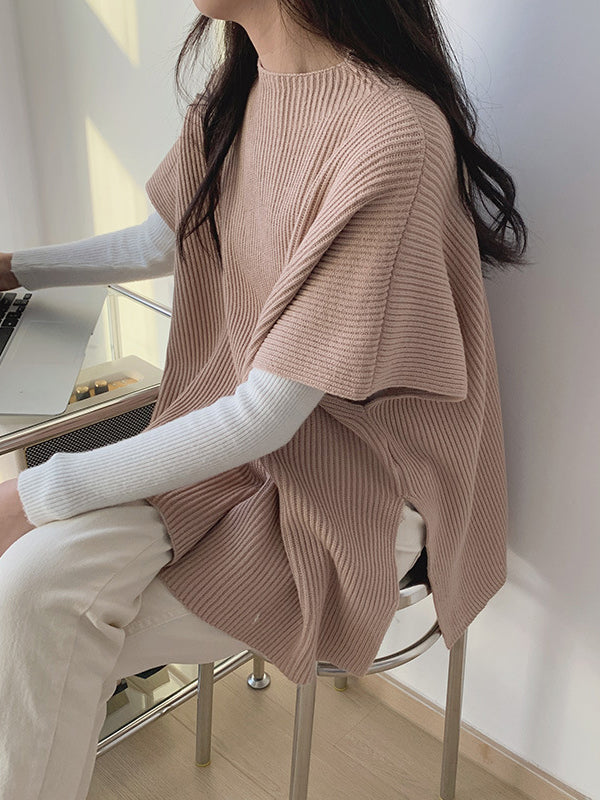 Casual Loose Short Sleeves Solid Color Round-Neck Sweater Tops Vest Top