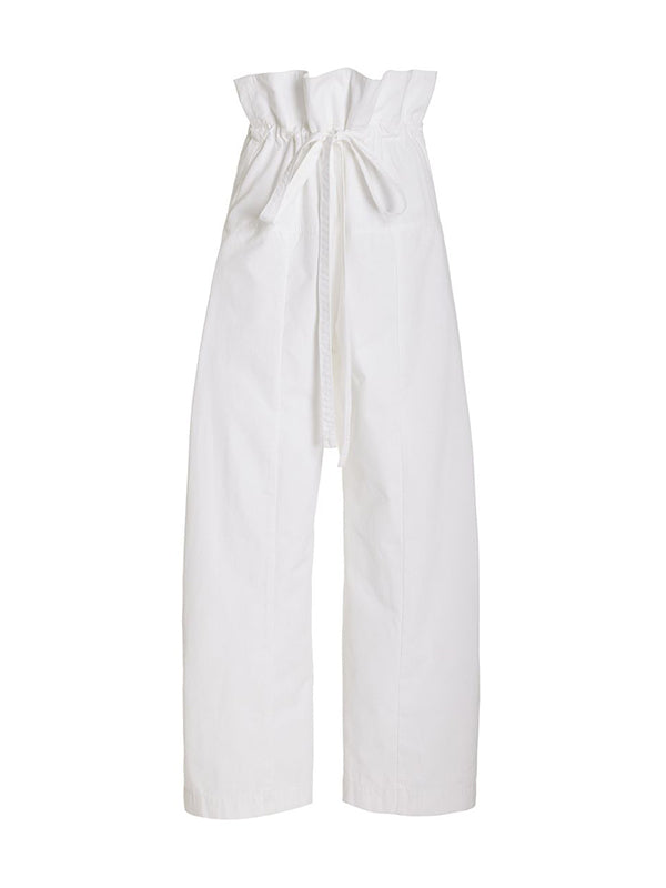 Drawstring Pockets Ruffled Solid Color Split-Joint Tied Waist High Waisted Loose Trousers Pants