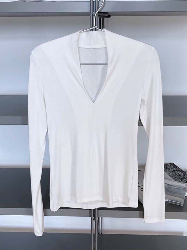 Original V-Neck Solid Color Slim T-Shirts Tops