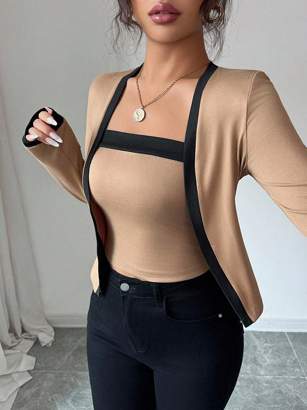 Solid Color Split-Joint Long Sleeves Collarless Two Pieces Set