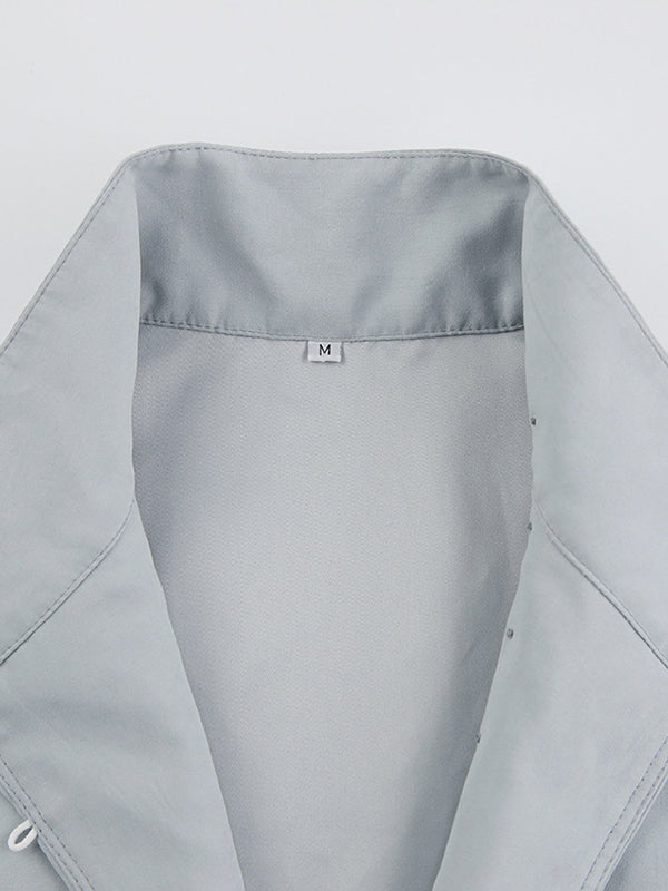 Solid Color Split-Joint Long Sleeves Loose High-Neck Blouses