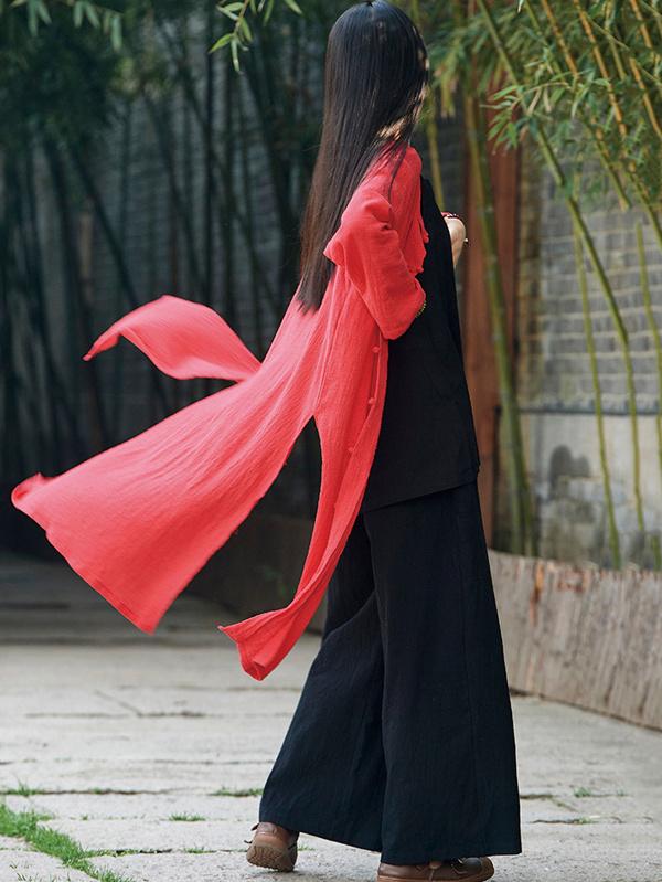 Blue&Red Frog Ramie Cotton Linen Outwear Cardigan