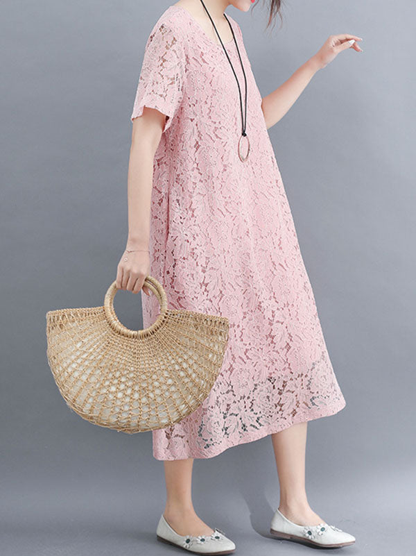 Embroidered Hollow Solid Dress