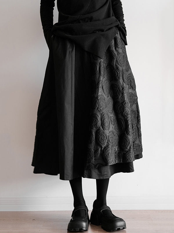 Original Cool A-Line Loose Split-Joint Jacquard Solid Color Skirts Bottoms