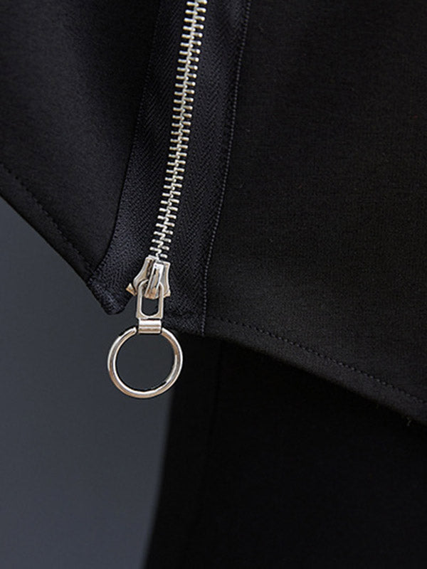 Asymmetric Split-Joint Zipper Long Sleeves Loose Heaps Collar Sweatshirt Tops