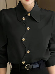 Long Sleeves Loose Buttoned Solid Color Lapel Blouses&Shirts Tops