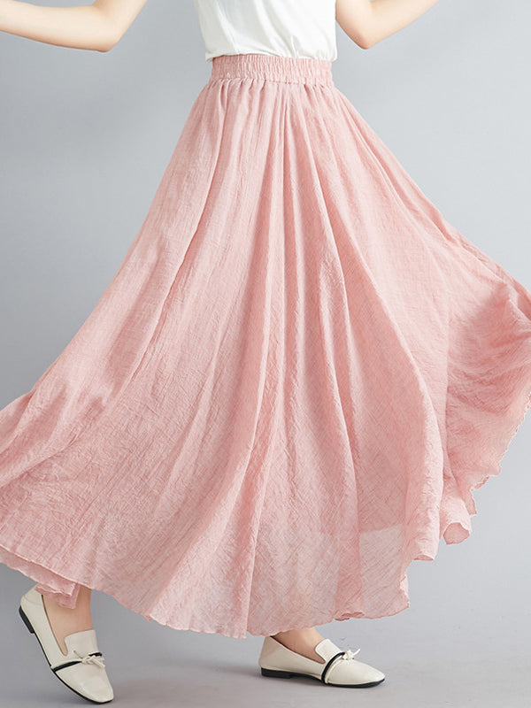 Elasticity Pleated Solid Color A-Line Loose Skirts