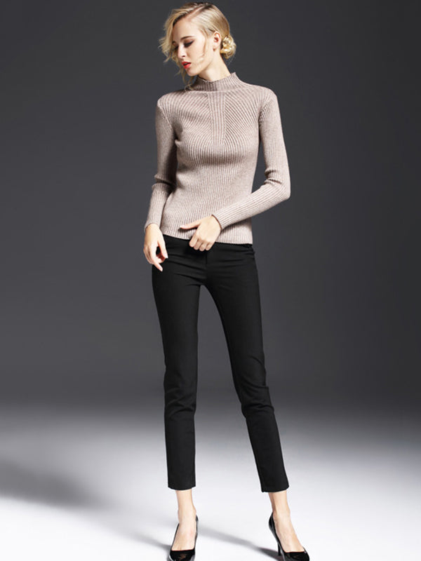 7 Colors Simple Knitting Solid Color High-Neck Sweater