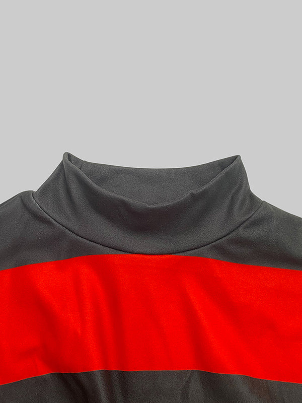 Flower Print Bodycon Long Sleeves High Neck Midi Dresses