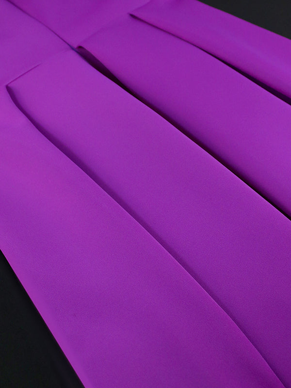 Hollow Pleated Solid Color Zipper Wrap One-Shoulder Midi Dresses