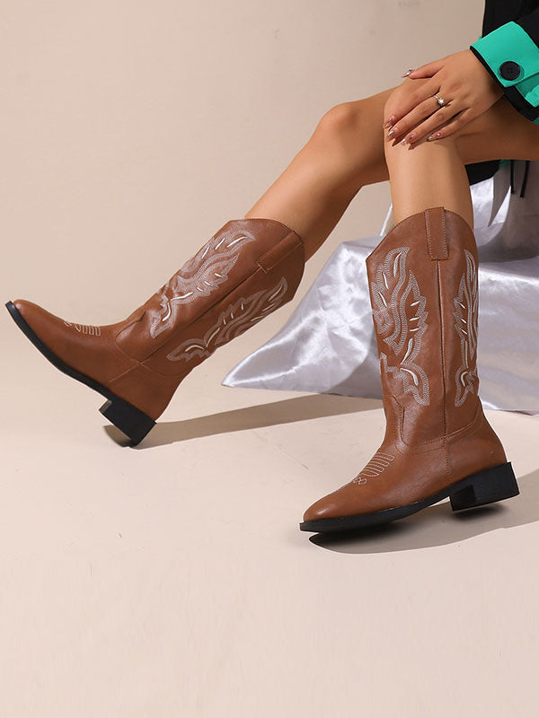 Embroidered Round-Toe Split-Joint Chelsea Boots Boots