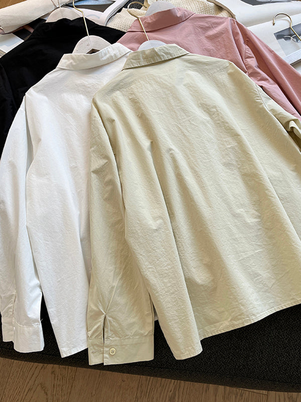 Lace-Up Solid Color Irregular Clipping Long Sleeves Lapel Blouses