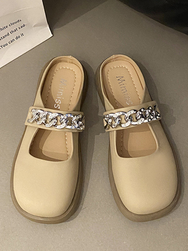 Chains Round-Toe Shallow Cut Split-Joint Slippers Mary Janes