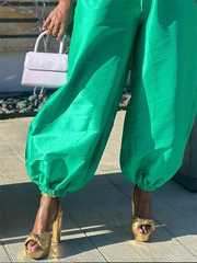 Drawstring Solid Color Loose Trousers Casual Pants Bottoms