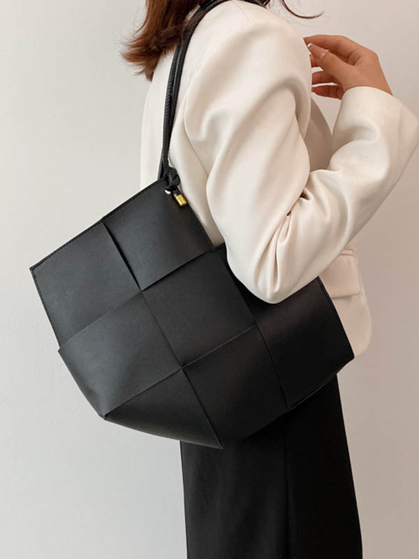 Geometric Solid Color Split-Joint Woven Handbags Bags