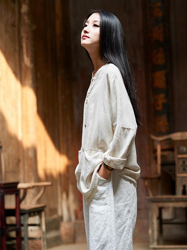 Soft Beige Ramie Cotton Blouse Outwear