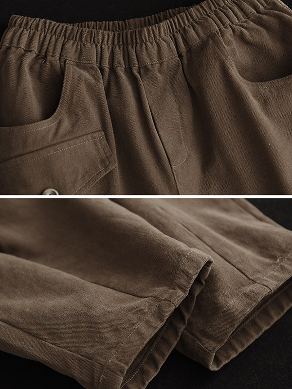 Artistic Retro Loose Solid Color Elasticity Casual Harem Pants Bottoms