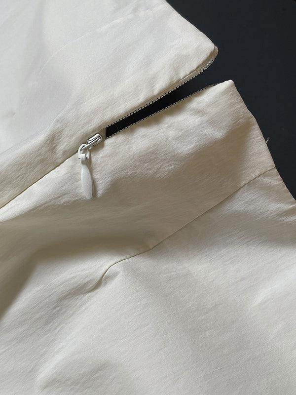 Urban Puff Sleeves Solid Color Round-Neck Mini Dress