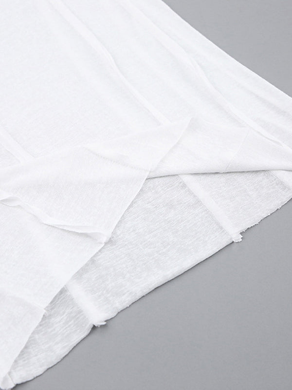 Pleated Solid Color Long Sleeves Skinny Round-Neck T-Shirts