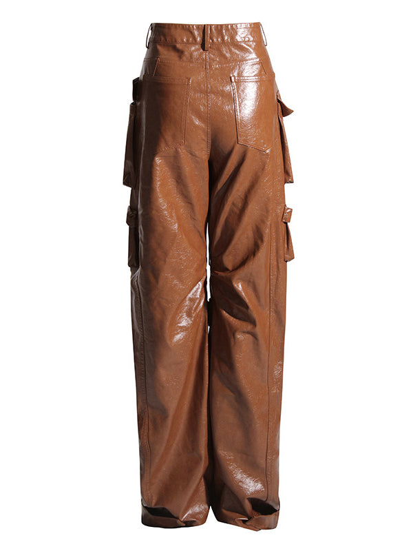 Pockets Solid Color Loose Trousers Pants