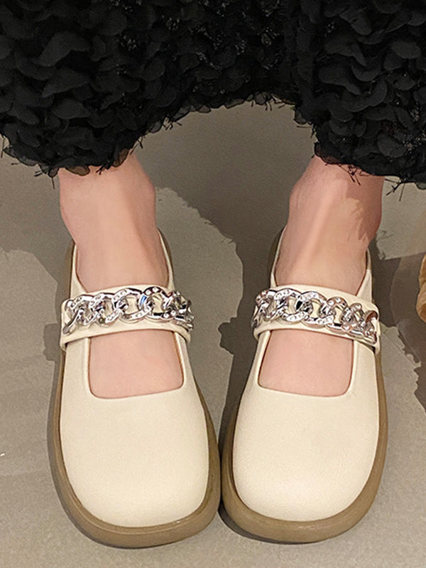 Chains Round-Toe Shallow Cut Split-Joint Slippers Mary Janes