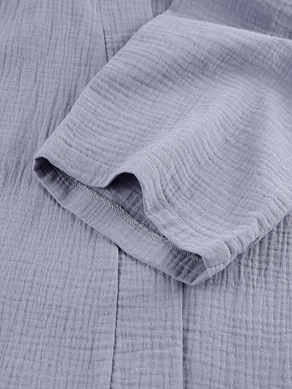 Ribbed Solid Color Long Sleeves Loose V-Neck Robes Pajamas