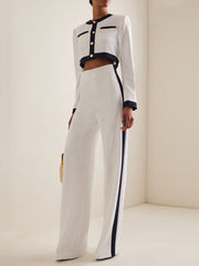 Buttoned Contrast Color Pockets Long Sleeves Loose Round-Neck Blouses&Shirts Tops