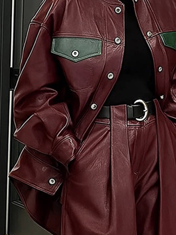 Buttoned Pockets Solid Color Long Sleeves Loose Round-Neck Outerwear Jackets
