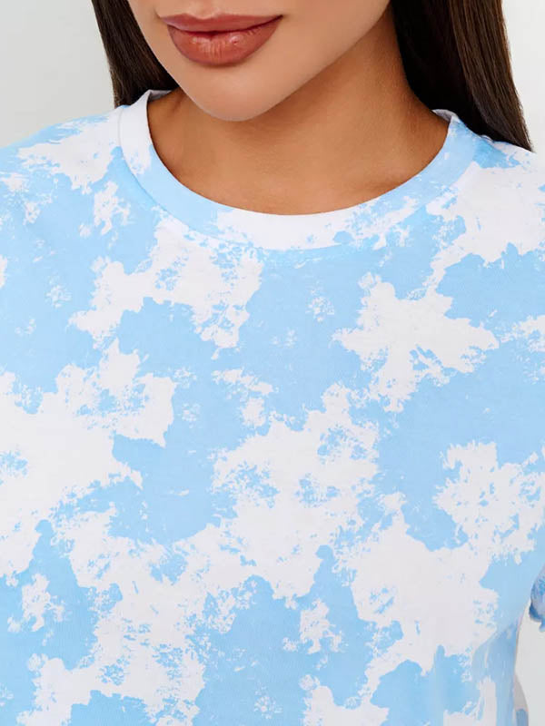 Round-Neck Loose Short Sleeves Elasticity Ruffle Trim T-shirt Top + Shorts Bottom Pajama Sets