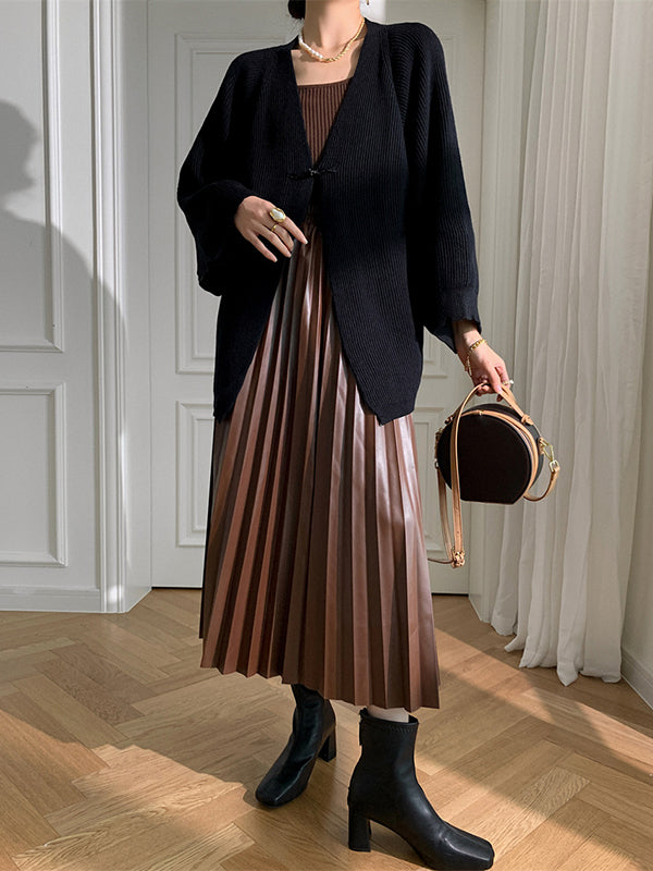 Long Sleeves Loose Solid Color Knitted Cardigan Tops