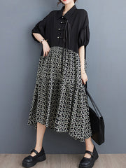 Knot Printed Split-Joint Loose Lapel Midi Dresses