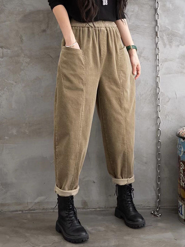 Elasticity Pockets Solid Color Loose Half Pants
