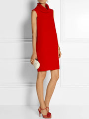 Loose Sleeveless Solid Color High-Neck Mini Dresses