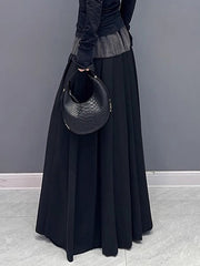 Contrast Color Pleated Split-Joint A-Line High Waisted Skirts Bottoms