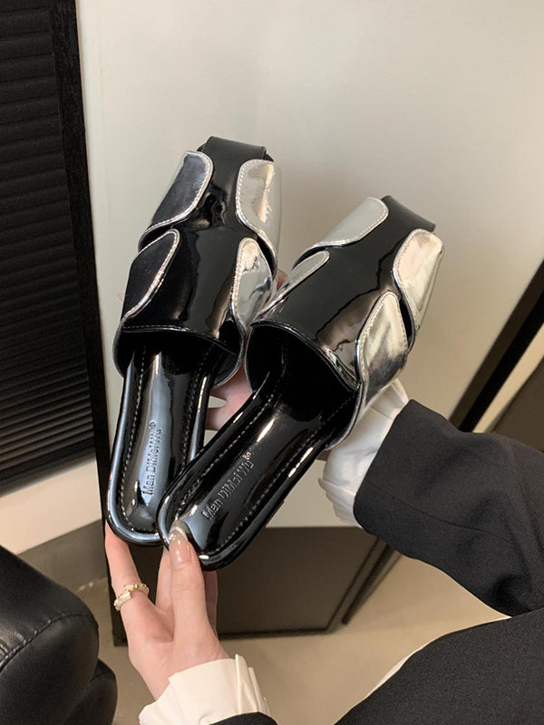 Contrast Color Hollow Split-Joint Square-Toe Slippers&Mules Sandals