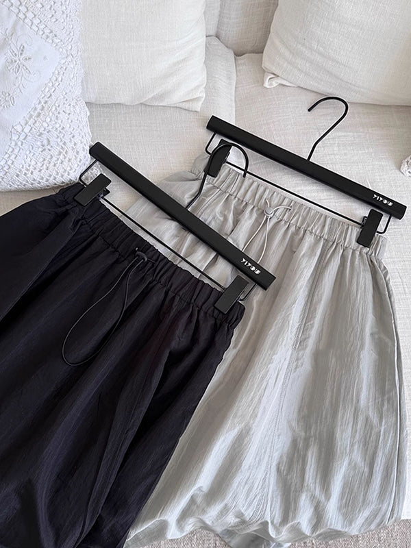 Drawstring Elasticity Solid Color Split-Joint A-line High Waisted Skirts