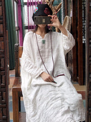 100% Linen Manual Embroidered Long Dress