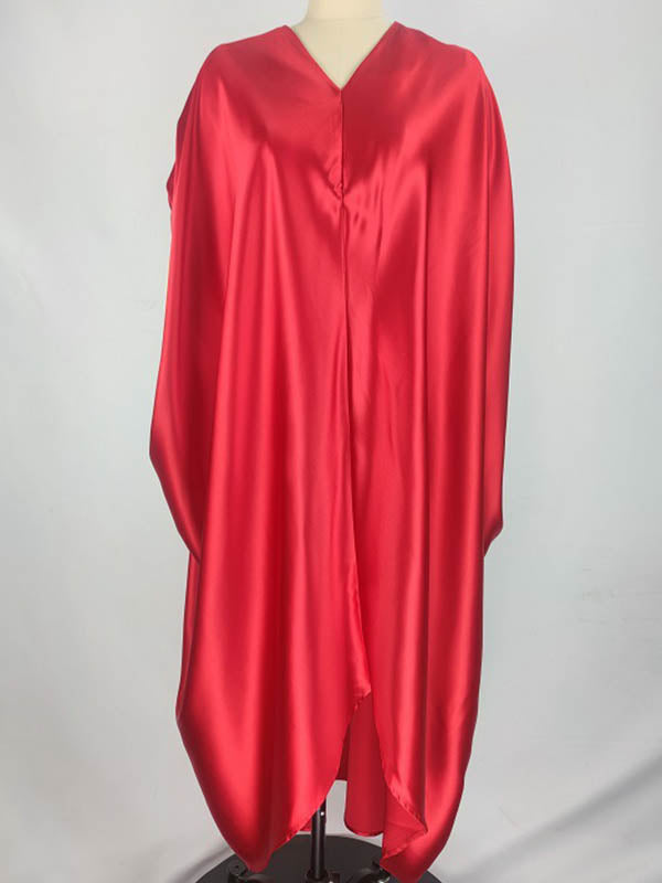 Solid Color Batwing Sleeves High-Low Deep V-Neck Maxi Dresses