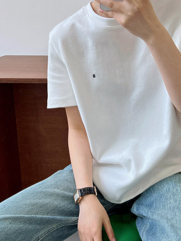 Embroidered Loose Short Sleeves Round-Neck T-Shirts Tops