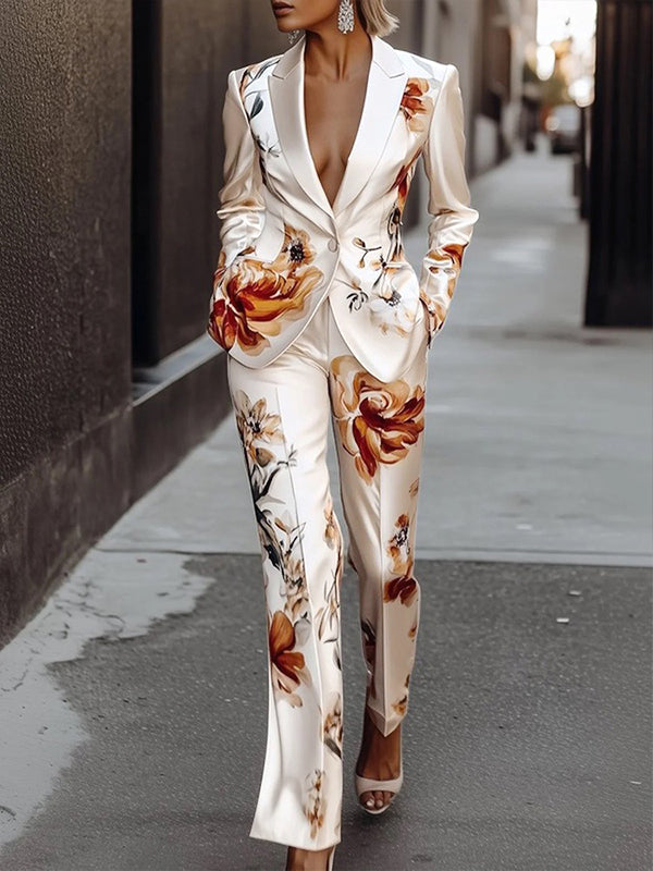 High Waisted Flower Print Pockets Pants Trousers