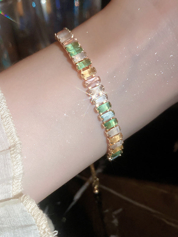 Adjustable Contrast Color Geometric Rhine Stones Bracelet Accessories