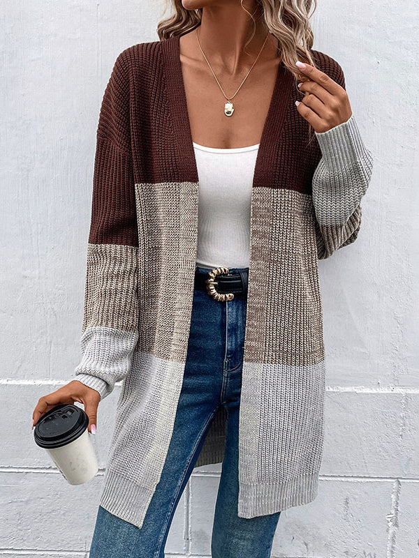 Contrast Color Long Sleeves Loose Cardigan