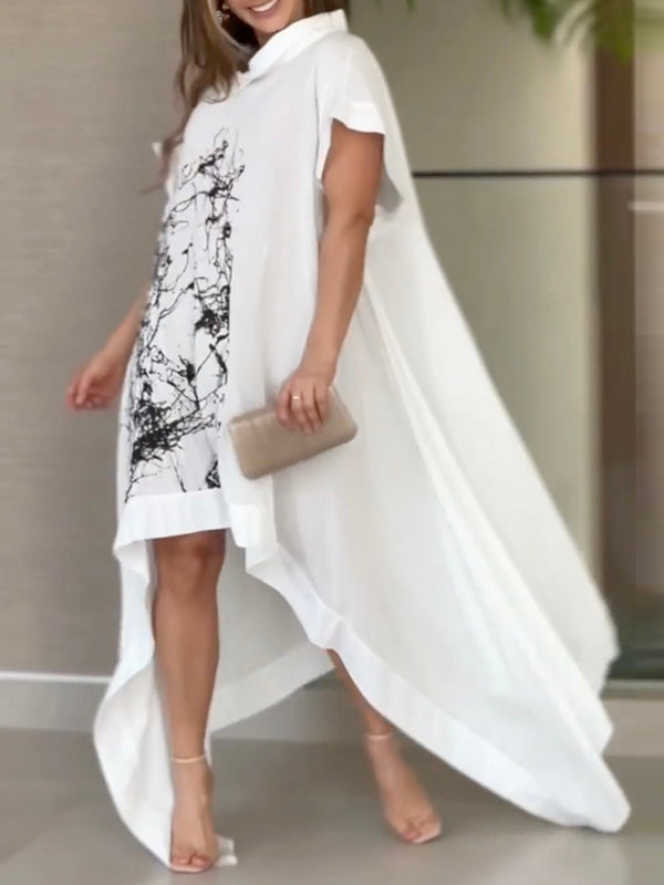 Asymmetric Printed High-low Loose Maxi Dresses