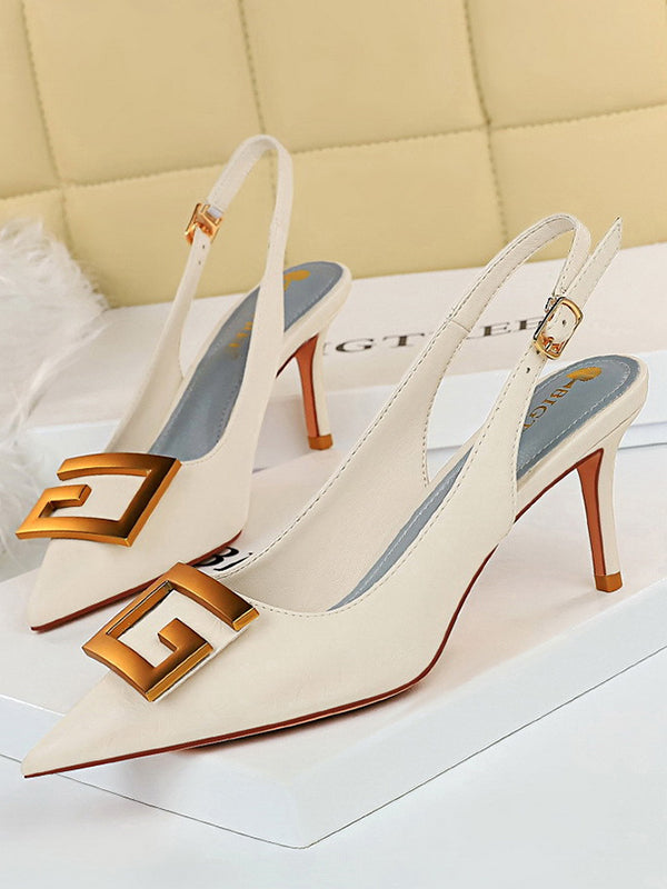 Belt Buckle Pointed-Toe Sling Shoes Pumps