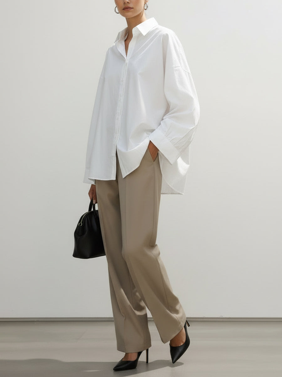 Buttoned Pockets Solid Color Long Sleeves Loose Lapel Blouses&Shirts Tops